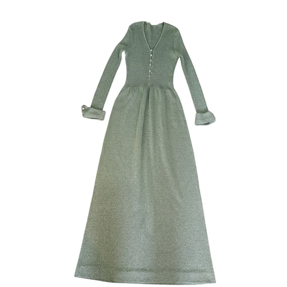Vintage 70's Princesscore Victorian Shimmering Metallic Lurex Knit Maxi Dress